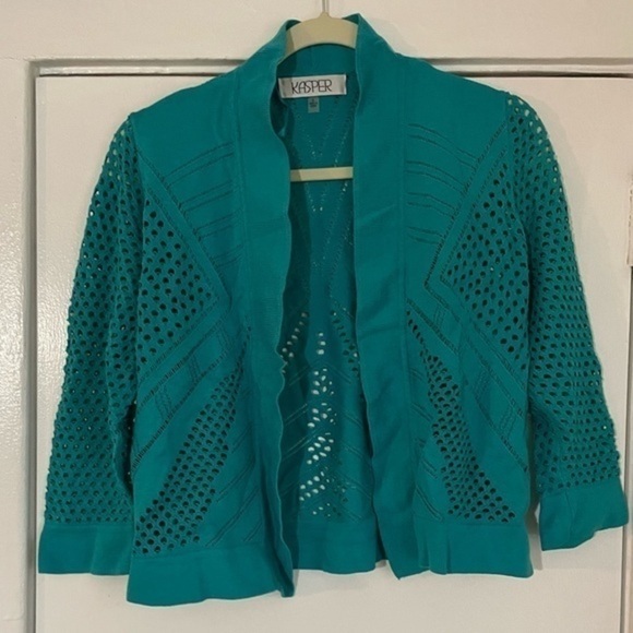 Kasper Teal knit cardigan size Small - Picture 2 of 6